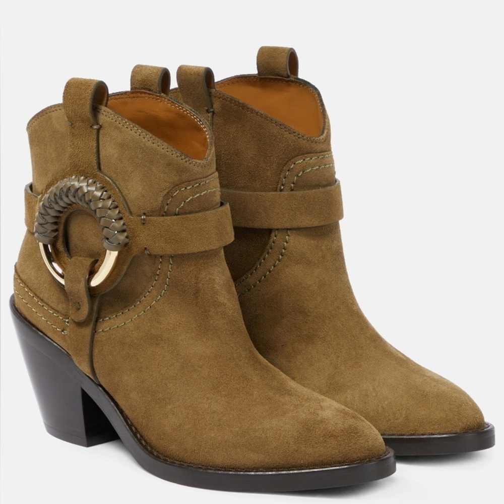 NEW See by Chloe Suede Hana Bootie Military Green Size US 8/EU 38.5
